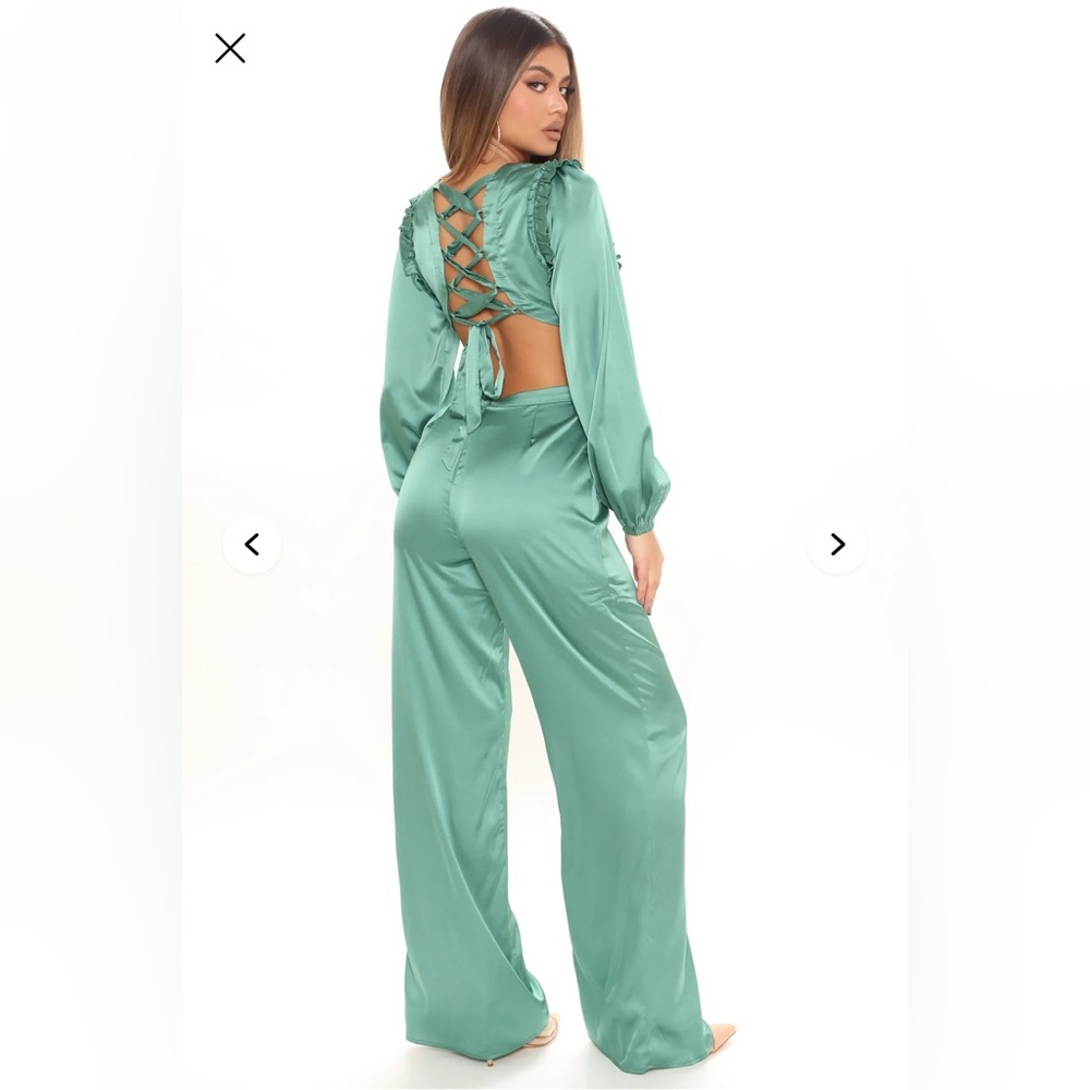 Fashion Nova Ruffle Satin Jumpsuit - Picture 2 of 6